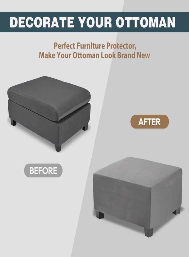 NeColorLife غطاء عثماني مخملي من NeColorLife، غطاء عثماني مربع للتخزين، غطاء سميك قابل للتمدد، غطاء مسند قدم مع شريط مطاطي للعثماني المستطيل والمربع (حجم كبير، رمادي داكن) - Image 5